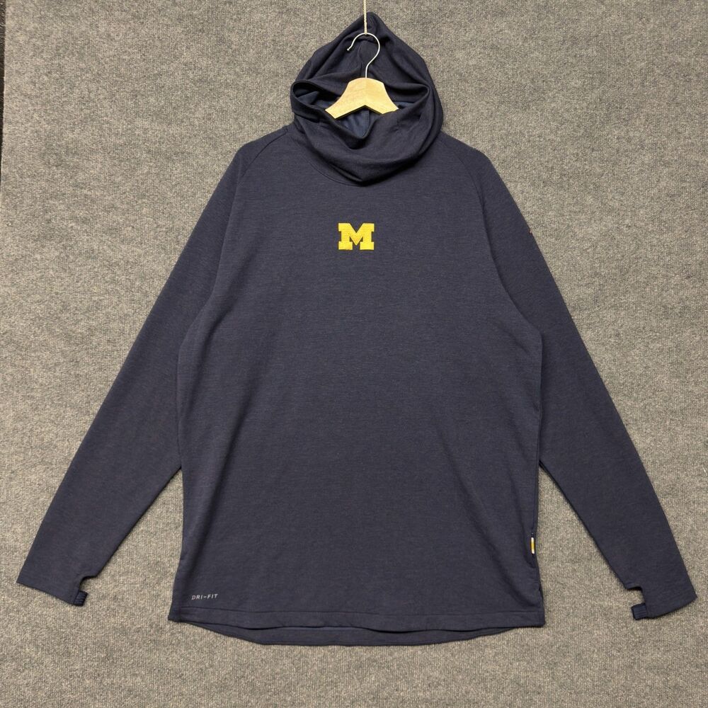 Michigan Wolverines Hoodie Mens 2XL Blue Nike Jordan Dri-Fit Pullover NCAA